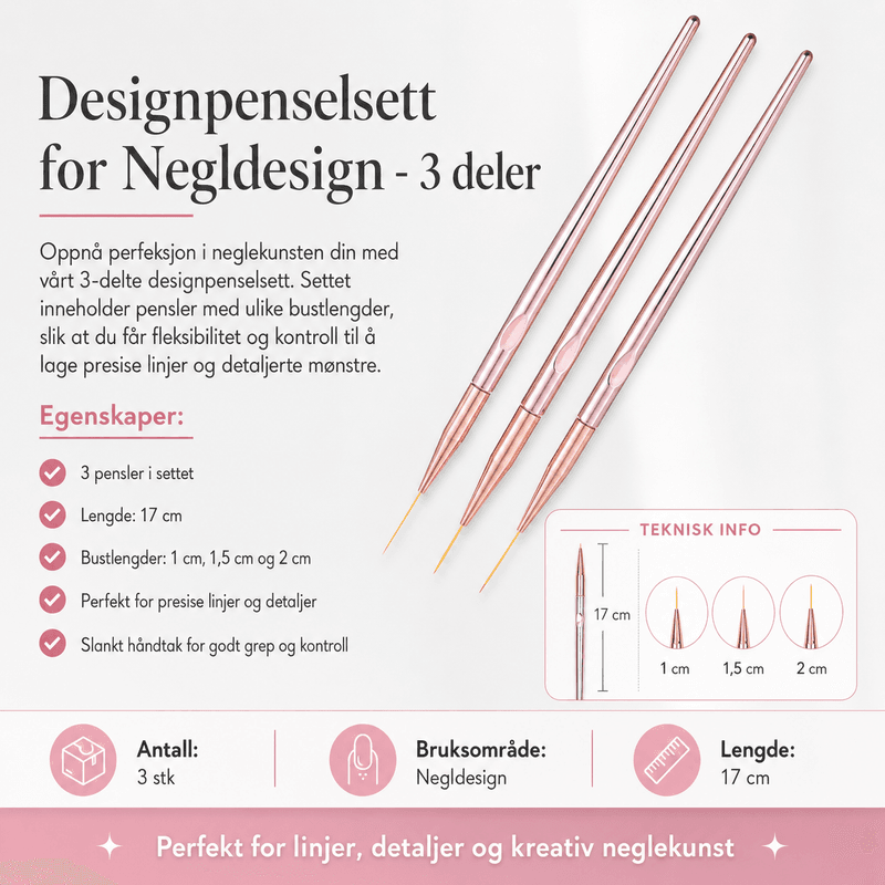Designpenselsett for Negldesign - 3 deler