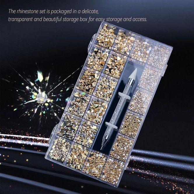 Hovedbilde Negledekor – Champagnegull rhinestones i ulike former