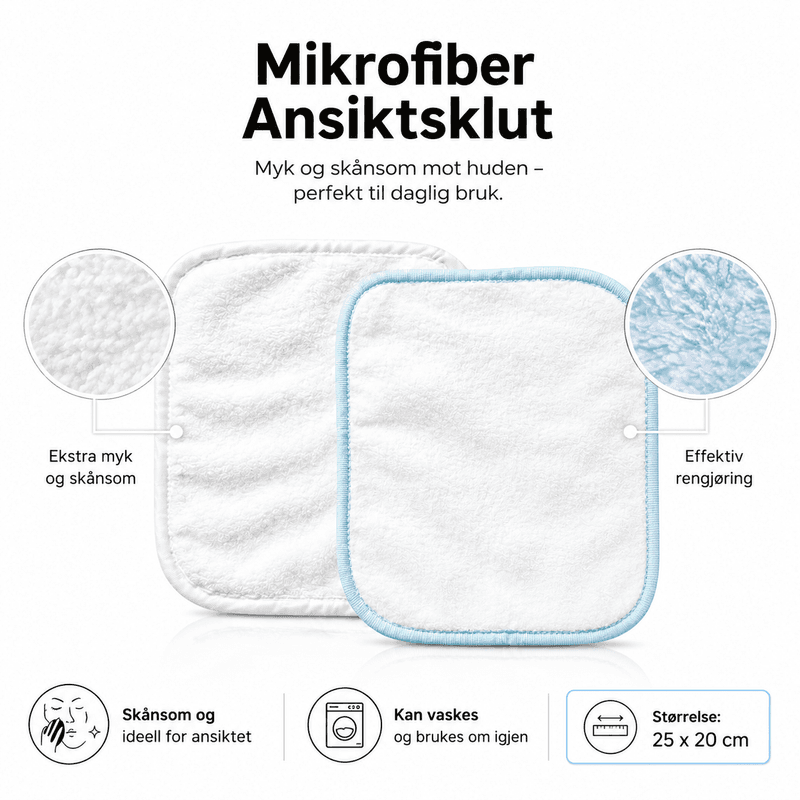 Sminkefjerning Mikrofiber Ansiktsklut - 25 x 20 cm.